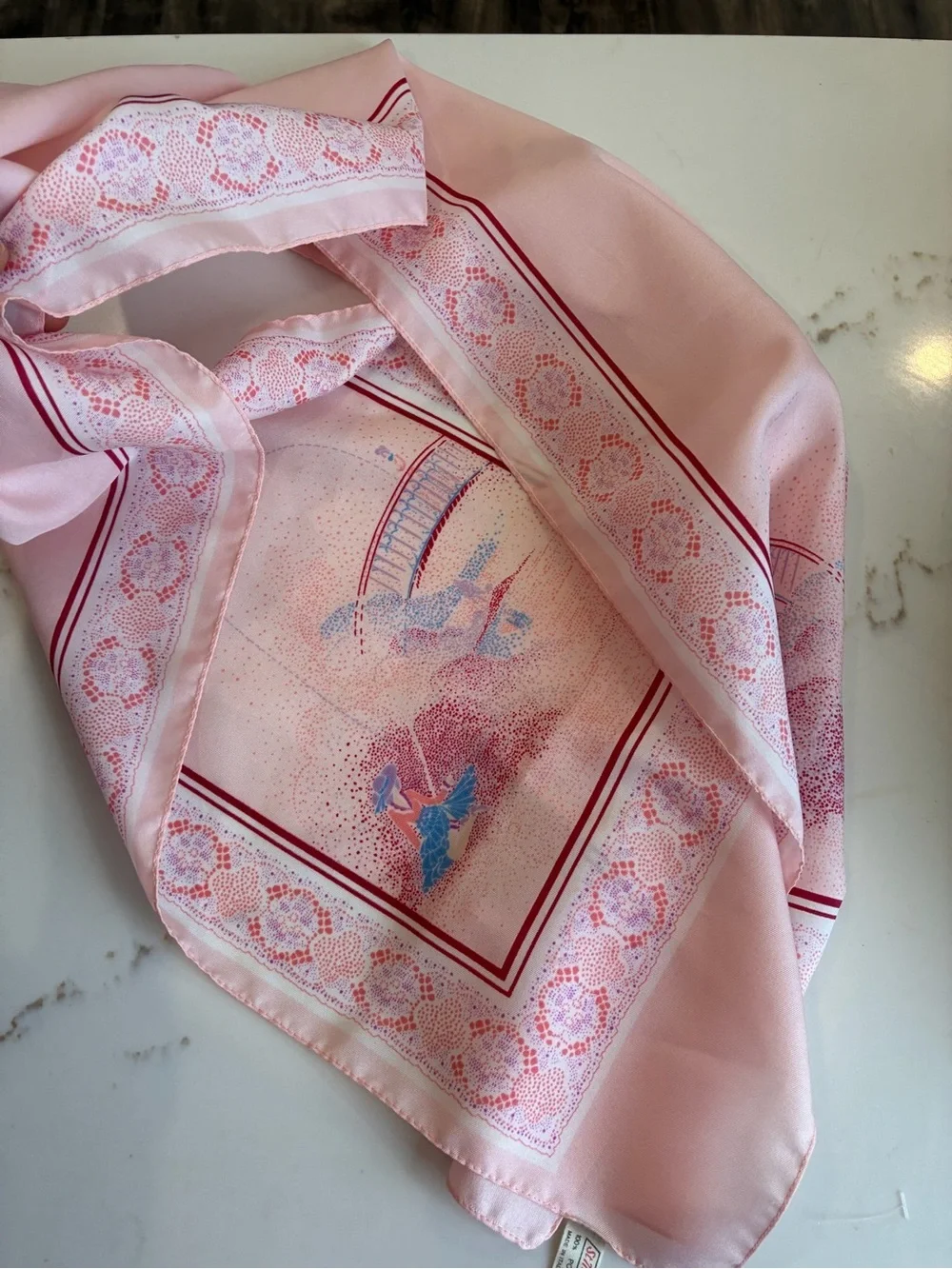 Vintage Pink Scenic Silk Scarf